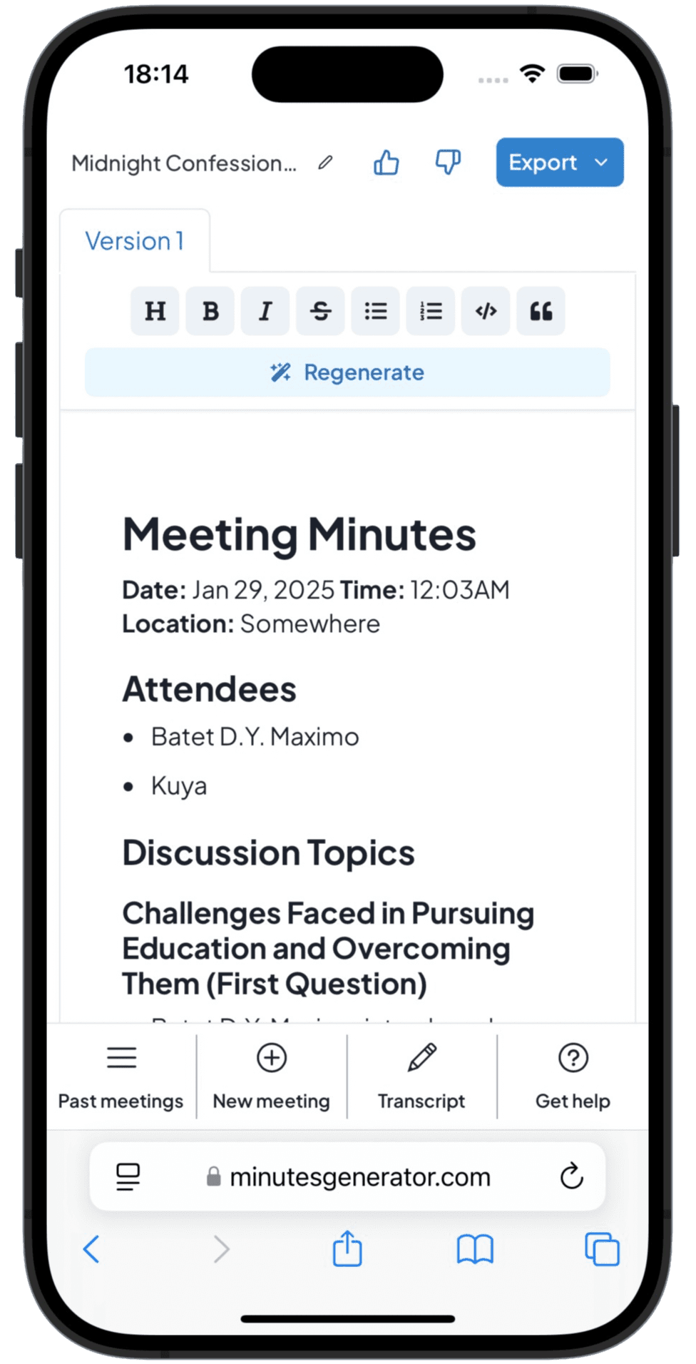 MinutesGenerator Demo